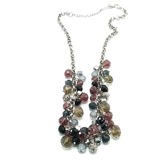 LOFT Acrylic Cluster Beaded Collar Necklace Silver-tone Chain - Picture 8 of 16